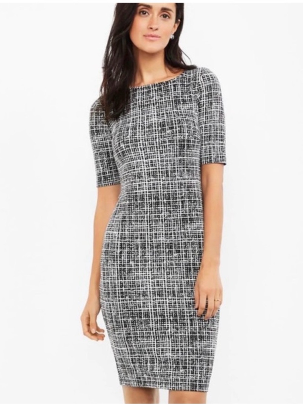 A Pea in the Pod Black & White Grid Midi Dress
